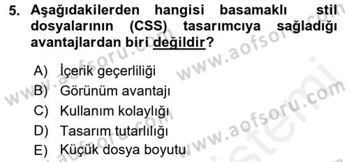Web Okuryazarlığı Dersi 2017 - 2018 Yılı 3 Ders Sınav Soruları 5. Soru
