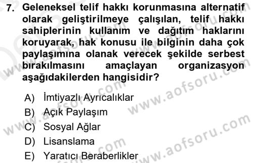 Web Okuryazarlığı Dersi 2017 - 2018 Yılı 3 Ders Sınav Soruları 7. Soru