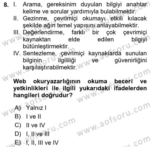 Web Okuryazarlığı Dersi 2017 - 2018 Yılı 3 Ders Sınav Soruları 8. Soru
