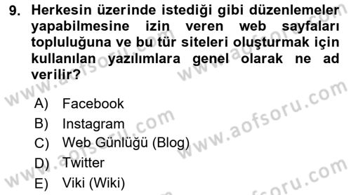 Web Okuryazarlığı Dersi 2017 - 2018 Yılı 3 Ders Sınav Soruları 9. Soru