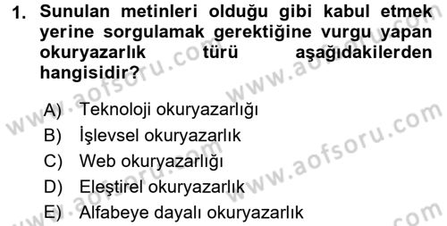 Web Okuryazarlığı Dersi 2017 - 2018 Yılı (Vize) Ara Sınav Soruları 1. Soru