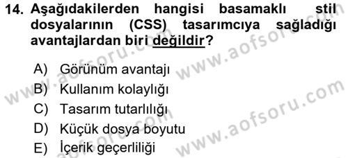Web Okuryazarlığı Dersi 2017 - 2018 Yılı (Vize) Ara Sınav Soruları 14. Soru