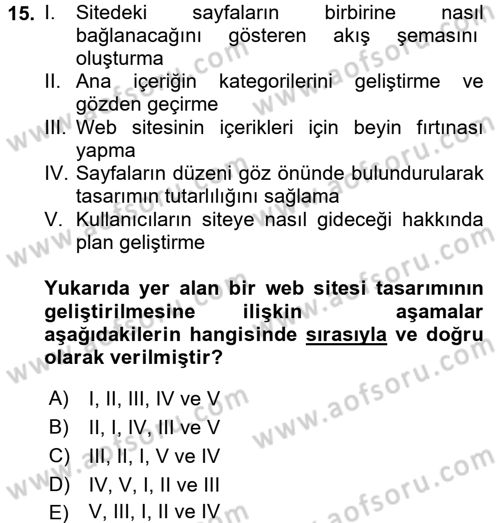 Web Okuryazarlığı Dersi 2017 - 2018 Yılı (Vize) Ara Sınav Soruları 15. Soru