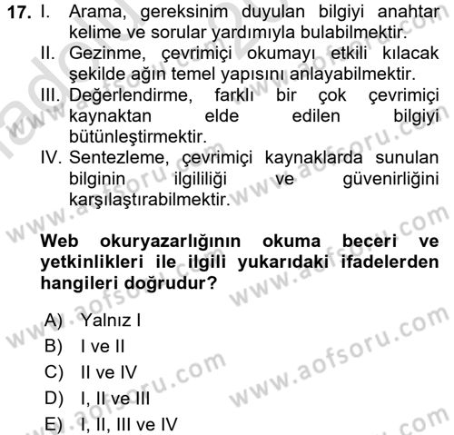 Web Okuryazarlığı Dersi 2017 - 2018 Yılı (Vize) Ara Sınav Soruları 17. Soru