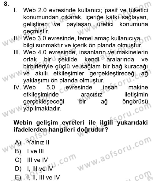 Web Okuryazarlığı Dersi 2017 - 2018 Yılı (Vize) Ara Sınav Soruları 8. Soru