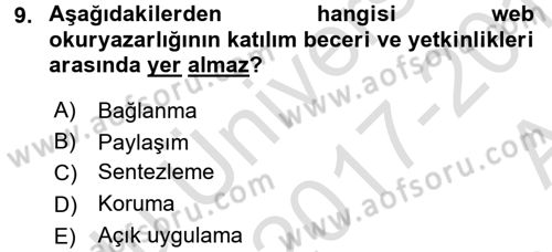 Web Okuryazarlığı Dersi 2017 - 2018 Yılı (Vize) Ara Sınav Soruları 9. Soru