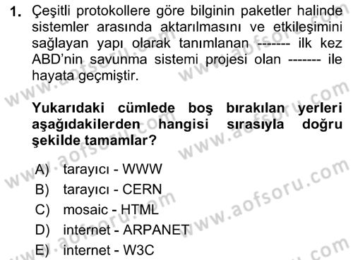 Web Okuryazarlığı Dersi 2017 - 2018 Yılı (Final) Dönem Sonu Sınav Soruları 1. Soru
