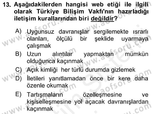Web Okuryazarlığı Dersi 2017 - 2018 Yılı (Final) Dönem Sonu Sınav Soruları 13. Soru