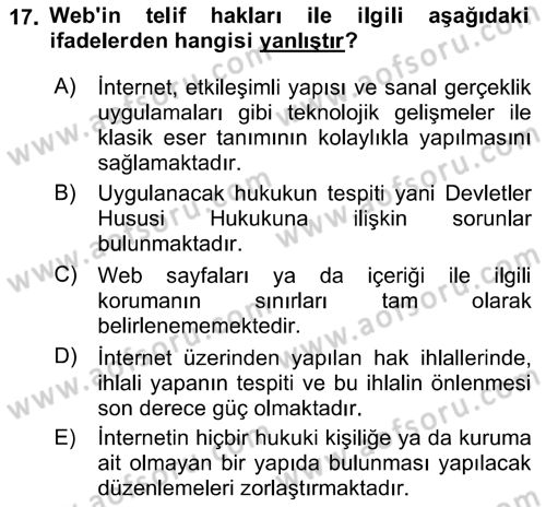 Web Okuryazarlığı Dersi 2017 - 2018 Yılı (Final) Dönem Sonu Sınav Soruları 17. Soru