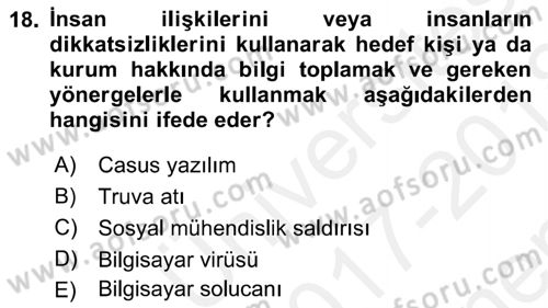 Web Okuryazarlığı Dersi 2017 - 2018 Yılı (Final) Dönem Sonu Sınav Soruları 18. Soru