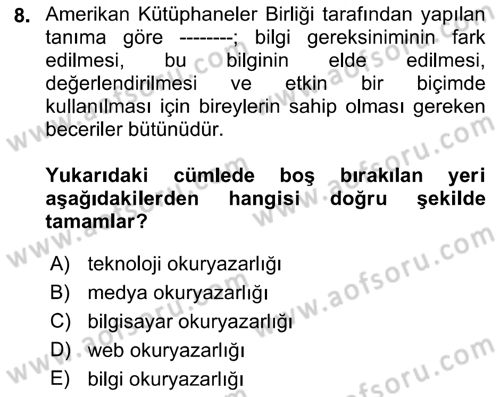 Web Okuryazarlığı Dersi 2017 - 2018 Yılı (Final) Dönem Sonu Sınav Soruları 8. Soru
