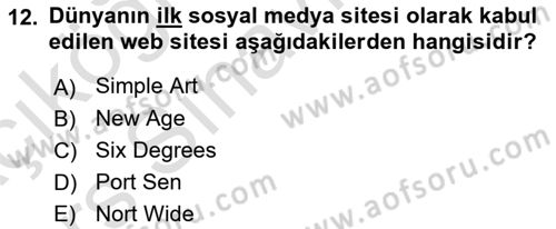 Web Okuryazarlığı Dersi 2018 - 2019 Yılı 3 Ders Sınav Soruları 12. Soru