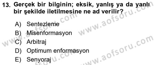 Web Okuryazarlığı Dersi 2018 - 2019 Yılı 3 Ders Sınav Soruları 13. Soru
