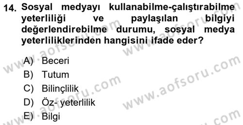 Web Okuryazarlığı Dersi 2018 - 2019 Yılı 3 Ders Sınav Soruları 14. Soru
