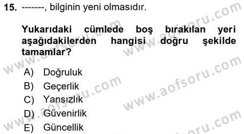 Web Okuryazarlığı Dersi 2018 - 2019 Yılı 3 Ders Sınav Soruları 15. Soru