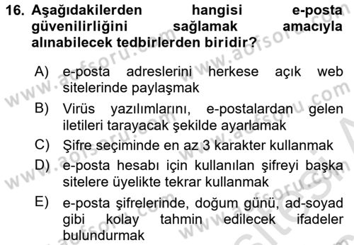 Web Okuryazarlığı Dersi 2018 - 2019 Yılı 3 Ders Sınav Soruları 16. Soru