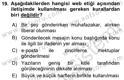 Web Okuryazarlığı Dersi 2018 - 2019 Yılı 3 Ders Sınav Soruları 19. Soru