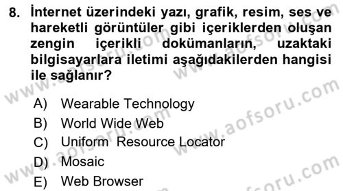 Web Okuryazarlığı Dersi 2018 - 2019 Yılı 3 Ders Sınav Soruları 8. Soru