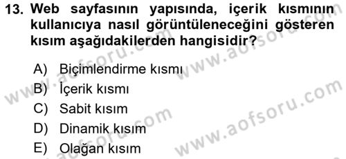 Web Okuryazarlığı Dersi 2018 - 2019 Yılı (Vize) Ara Sınav Soruları 13. Soru