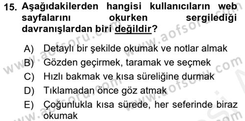 Web Okuryazarlığı Dersi Ara Sınavı Deneme Sınav Soruları 15. Soru