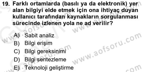 Web Okuryazarlığı Dersi Ara Sınavı Deneme Sınav Soruları 19. Soru