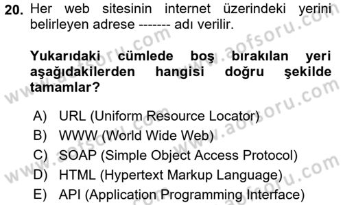 Web Okuryazarlığı Dersi Ara Sınavı Deneme Sınav Soruları 20. Soru