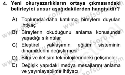 Web Okuryazarlığı Dersi Ara Sınavı Deneme Sınav Soruları 4. Soru