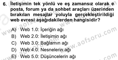 Web Okuryazarlığı Dersi Ara Sınavı Deneme Sınav Soruları 6. Soru
