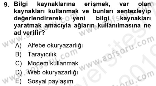 Web Okuryazarlığı Dersi Ara Sınavı Deneme Sınav Soruları 9. Soru