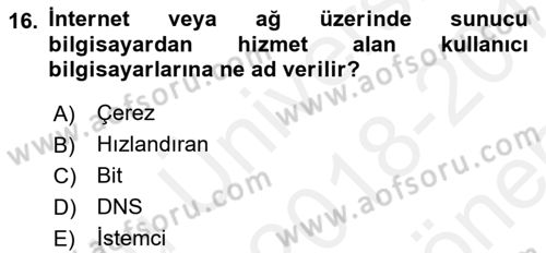 Web Okuryazarlığı Dersi 2018 - 2019 Yılı (Final) Dönem Sonu Sınavı 16. Soru