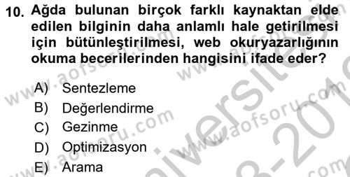 Web Okuryazarlığı Dersi 2018 - 2019 Yılı Yaz Okulu Sınav Soruları 10. Soru