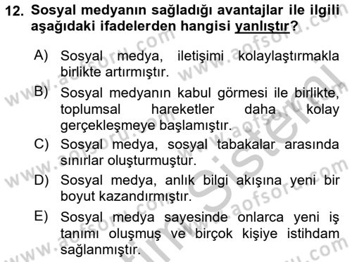 Web Okuryazarlığı Dersi 2018 - 2019 Yılı Yaz Okulu Sınav Soruları 12. Soru