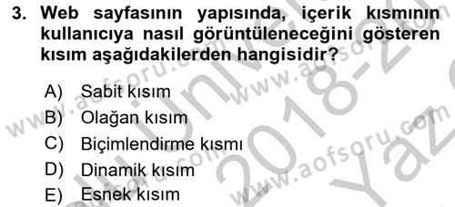 Web Okuryazarlığı Dersi 2018 - 2019 Yılı Yaz Okulu Sınav Soruları 3. Soru