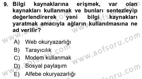 Web Okuryazarlığı Dersi 2018 - 2019 Yılı Yaz Okulu Sınav Soruları 9. Soru