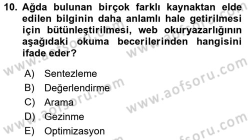 Web Okuryazarlığı Dersi 2019 - 2020 Yılı (Vize) Ara Sınav Soruları 10. Soru