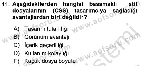 Web Okuryazarlığı Dersi 2019 - 2020 Yılı (Vize) Ara Sınav Soruları 11. Soru