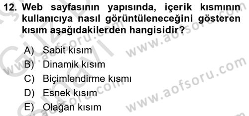 Web Okuryazarlığı Dersi 2019 - 2020 Yılı (Vize) Ara Sınav Soruları 12. Soru
