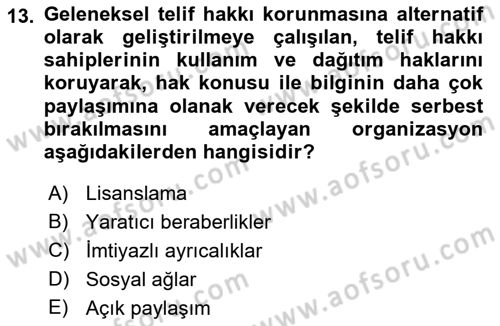 Web Okuryazarlığı Dersi 2019 - 2020 Yılı (Vize) Ara Sınav Soruları 13. Soru