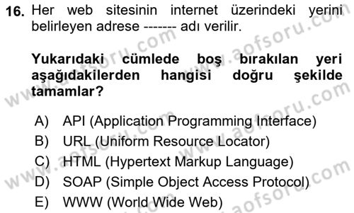 Web Okuryazarlığı Dersi 2019 - 2020 Yılı (Vize) Ara Sınav Soruları 16. Soru
