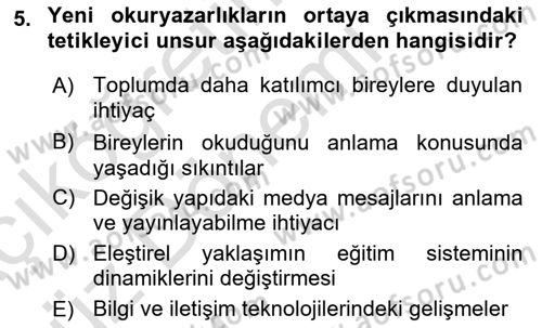 Web Okuryazarlığı Dersi 2019 - 2020 Yılı (Vize) Ara Sınav Soruları 5. Soru