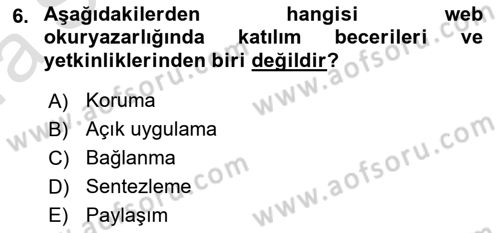 Web Okuryazarlığı Dersi Ara Sınavı Deneme Sınav Soruları 6. Soru