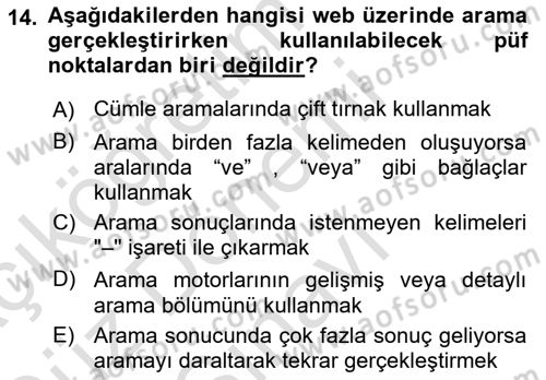 Web Okuryazarlığı Dersi 2019 - 2020 Yılı (Final) Dönem Sonu Sınav Soruları 14. Soru