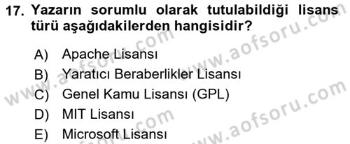 Web Okuryazarlığı Dersi 2019 - 2020 Yılı (Final) Dönem Sonu Sınav Soruları 17. Soru