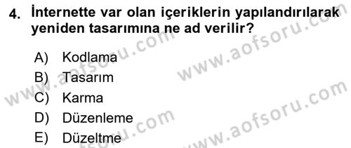 Web Okuryazarlığı Dersi 2020 - 2021 Yılı Yaz Okulu Sınavı 4. Soru