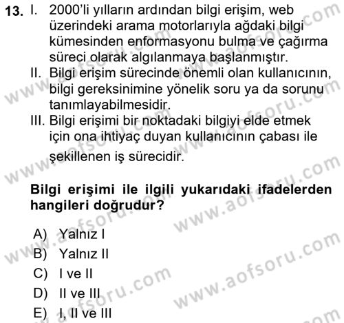 Web Okuryazarlığı Dersi Ara Sınavı Deneme Sınav Soruları 13. Soru