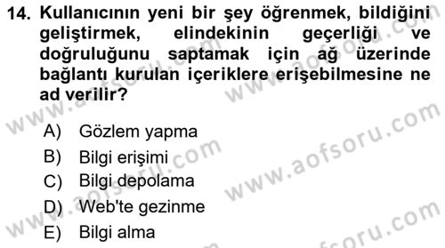 Web Okuryazarlığı Dersi Ara Sınavı Deneme Sınav Soruları 14. Soru