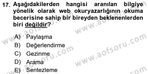 Web Okuryazarlığı Dersi 2021 - 2022 Yılı (Vize) Ara Sınav Soruları 17. Soru