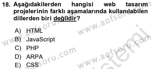 Web Okuryazarlığı Dersi Ara Sınavı Deneme Sınav Soruları 18. Soru