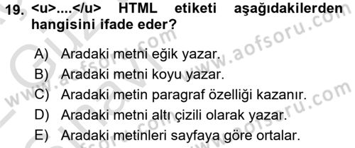 Web Okuryazarlığı Dersi 2021 - 2022 Yılı (Vize) Ara Sınavı 19. Soru