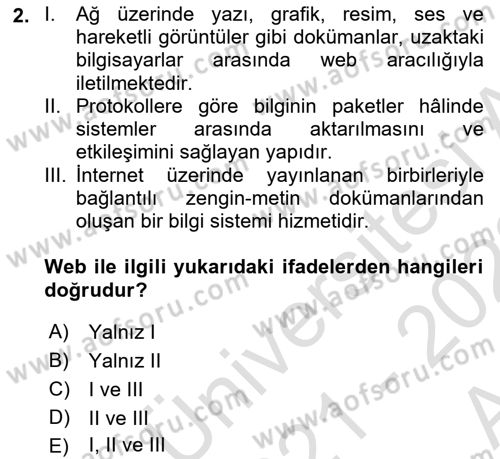 Web Okuryazarlığı Dersi Ara Sınavı Deneme Sınav Soruları 2. Soru